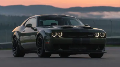 Green Dodge Challenger Srt Cars Wallpaper 4K 3840x2160 Green, Dodge, Challenger, Srt, Muscle, Car, In, A, Front, Three-quarter, View, Dusk, Gray, Purple, Pink, Ultrawide, 4k