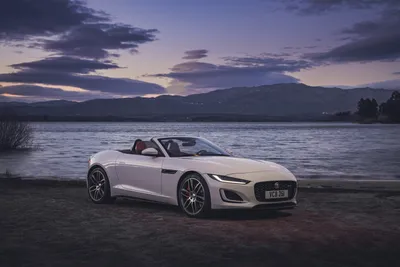 White Jaguar Type Convertible Lakeside Nature Wallpaper 4K 6720x4480 White, Jaguar, F-type, Convertible, Parked, By, A, Lakeside, Dusk, Captured, Stunning, Ultra, Gray, Landscape, 4k