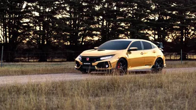 Gold Civic Type Grassy Nature Wallpaper 4K 4000x2250 A, Gold, Honda, Civic, Type, R, Parked, On, Grassy, Field, Sunset, Captured, Brown, Ultrawide, 4k