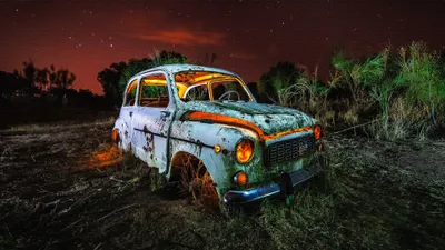 Dark Rusted Wallpaper Space Wallpaper 4K 3840x2160 A, Rusted, Wrecked, Seat, Car, Sits, Abandoned, In, Dark, Eerie, Field, Under, Gray, Brown, Ultrawide, 4k