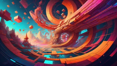Surreal Polychromatic Abstract Shapes Spiral Fantasy Wallpaper 4K 3072x1728 Surreal, Polychromatic, Abstract, Shapes, Spiral, Across, A, Vibrant, Quad, Desktop, Floating, Cubes, Brown, Orange, Gray, Ultrawide, QHD