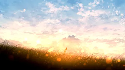 Anime Serene Field Sunset Glowing Nature Wallpaper 4K 3840x2160 Anime-style, Hd, Desktop, Wallpaper, Featuring, A, Serene, Field, Sunset, Glowing, Sky, Scattered, White, Ultrawide, 4k