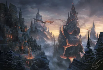 Epic Fantasy Wallpaper Fantasy Wallpaper 4K 2000x1368 Hd, Wallpaper, Featuring, A, Fantasy, City, With, Houses, Buildings, Near, Towering, Mountain, Gray, Landscape, Full HD