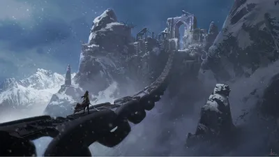 Epic Fantasy Wallpaper Nature Wallpaper 4K 1920x1080 A, Fantasy, Warrior, With, Sword, Traverses, Massive, Chain, Amidst, Snowy, Ruins, Set, Brown, Gray, Ultrawide, Full HD