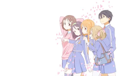 Bright Anime Wallpaper Abstract Wallpaper 4K 4222x2639 Anime-style, Sword, Art, Online, Characters, Stand, Together, Amid, Falling, Cherry, Blossoms, Vibrant, White, Ultrawide, 4k