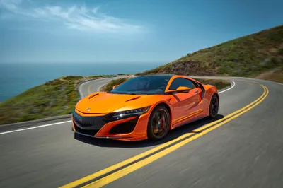 Orange Acura Nsx Cars Wallpaper 4K 4096x2731 Orange, Acura, Nsx, Supercar, Speeds, Along, A, Winding, Coastal, Road, Under, Clear, Pink, Gray, Landscape, 4k