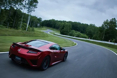 Red Nsx Supercar Speeds Along Cars Wallpaper 4K 4096x2731 A, Red, Honda, Nsx, Supercar, Speeds, Along, Winding, Road, Surrounded, Lush, Greenery, White, Landscape, 4k