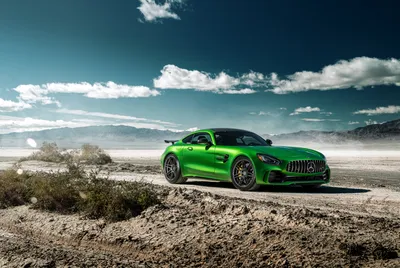 Vibrant Green Amg Supercar Nature Wallpaper 4K 7347x4918 A, Vibrant, Green, Mercedes-amg, Gt, Supercar, Parked, On, Desert, Landscape, Under, Partly, White, Gray, Brown, 4k