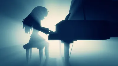 Sleek Silhouette Wallpaper Abstract Wallpaper 4K 1920x1080 Silhouette, Of, Kanade, Tachibana, From, Angel, Beats, Playing, Piano, Depicted, Blue-toned, White, Ultrawide, Full HD