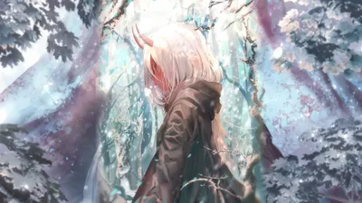 Dreamy Anime Wallpaper Nature Wallpaper 4K 2560x1440 Anime, Character, Zero, Two, From, (darling, In, The, Franxx), Stands, Snowy, Forested, White, Ultrawide, QHD
