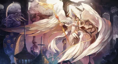Majestic Angel Warrior Stands Wings Abstract Wallpaper 4K 2500x1375 A, Majestic, Angel, Warrior, Stands, With, Wings, Spread, Wide, Wielding, Staff, Amidst, White, Ultrawide, Full HD