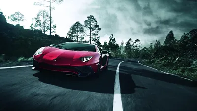 Red Supercar Winding Surrounded Trees Cars Wallpaper 4K 1920x1080 A, Red, Lamborghini, Aventador, Sv, Supercar, Driving, On, Winding, Road, Surrounded, Trees, White, Gray, Ultrawide, Full HD