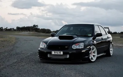 Black Subaru Wrx Black/Dark Wallpaper 4K 2560x1600 Black, Subaru, Wrx, Parked, On, A, Gravel, Road, Dusk, Low-slung, Stance, White, Ultrawide, QHD