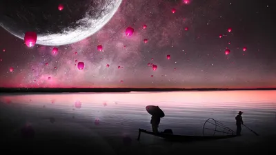 Pink Lantern Fantasy Steven Khong Fantasy Wallpaper 4K 1920x1080 Pink, Lantern, Fantasy, By, (steven, Khong, Gray, White, Ultrawide, Full HD
