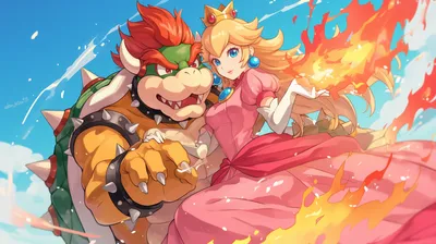 Animated Characters Bowser Princess Abstract Wallpaper 4K 2912x1632 Hd, Desktop, Wallpaper, Featuring, Animated, Characters, Bowser, And, Princess, Peach, Dynamic, Fire:, Yellow, Pink, Ultrawide, QHD