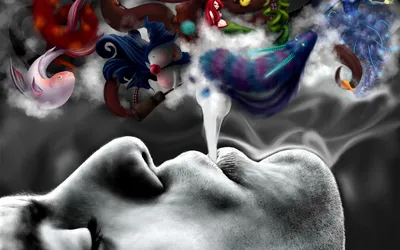 Vibrant Abstract Wallpaper Abstract Wallpaper 4K 1680x1050 Abstract, Cgi, Artwork, Features, A, Close-up, Of, Face, Exhaling, Smoke, Colorful, Dream-like, Gray, White, Ultrawide