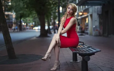 Moody Woman Wallpaper World Wallpaper 4K 2560x1600 A, Woman, Model, In, Red, Dress, And, High, Heels, Sits, Bench, Urban, Ultrawide, QHD
