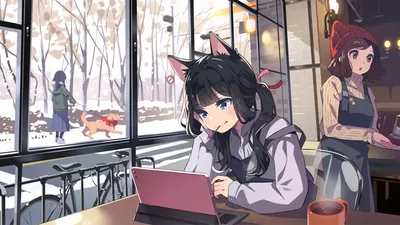 Epic Anime Wallpaper Animals Wallpaper 4K 1920x1080 Hd, Desktop, Wallpaper, Featuring, An, Anime, Girl, With, Cat, Ears, Using, Tablet, White, Ultrawide, Full HD