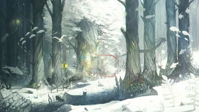 Whimsical Winter Forest Blend Nature Wallpaper 4K 1920x1080 A, Whimsical, Winter, Forest, Scene, Featuring, Blend, Fantastical, Creatures, Including, Fish, Cat-like, White, Ultrawide, Full HD