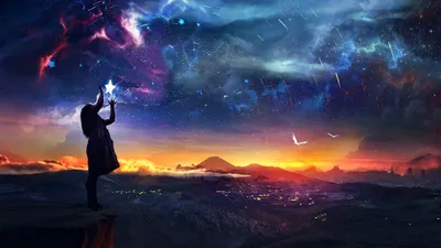 Sleek Fantasy Wallpaper World Wallpaper 4K 1920x1080 A, Fantasy-themed, Hd, Pc, Desktop, Wallpaper, Featuring, Silhouetted, Figure, Holding, Glowing, Star, Brown, Ultrawide, Full HD