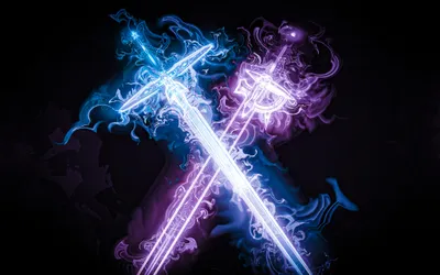Glowing Swords Vibrant Blue Black/Dark Wallpaper 4K 2048x1280 Hd, Wallpaper, Featuring, Glowing, Swords, With, Vibrant, Blue, Purple, Hues, Inspired, Anime, White, Ultrawide, Full HD