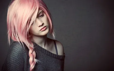 Woman Pink Hair Braid Black/Dark Wallpaper 4K 1920x1200 A, Woman, With, Pink, Hair, And, Braid, Gazes, Thoughtfully, Wearing, Cozy, Sweater, White, Ultrawide, Full HD