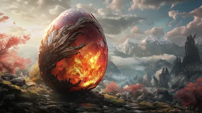 Dreamy Depicting Wallpaper Fantasy Wallpaper 4K 2912x1632 A, Stunning, Hd, Desktop, Wallpaper, Depicting, Mystical, Dragon, Egg, Set, Against, Fantasy, Gray, Ultrawide, QHD