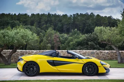 Yellow Mclaren 570s Supercar Cars Wallpaper 4K 4096x2731 Yellow, Mclaren, 570s, Supercar, With, A, Sleek, Design, Parked, Roadside, Against, Backdrop, Gray, Landscape, 4k