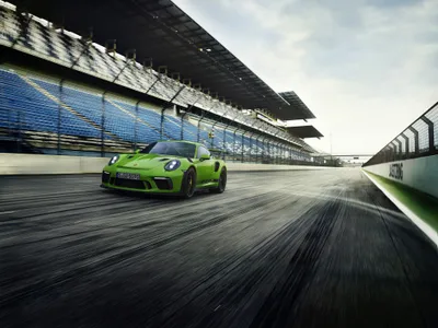 Green Gt3 Race Car Cars Wallpaper 4K 2048x1539 Green, Porsche, 911, Gt3, Race, Car, Speeding, On, Racetrack, High-definition, Desktop, White, Landscape, Full HD