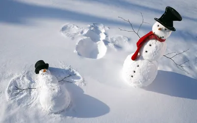 Charming Snowy Two Nature Wallpaper 4K 1920x1200 A, Charming, Snowy, Scene, Featuring, Two, Snowmen, One, Upright, Red, Scarf, Top, Gray, White, Ultrawide, Full HD