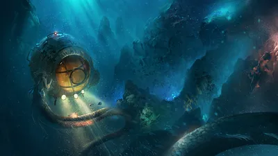 Enchanting Underwater Fantastical Monster Mysterious Nature Wallpaper 4K 1920x1080 An, Enchanting, Underwater, Scene, Features, A, Fantastical, Sea, Monster, Mysterious, Mermaid, Illuminated, Brown, Ultrawide, Full HD