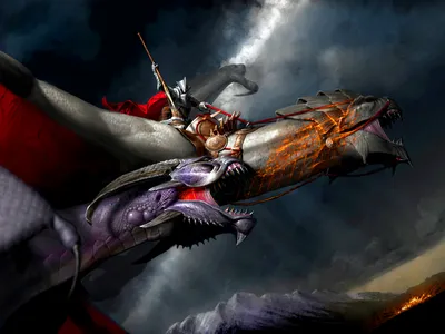 Epic Battle Dragon Fantasy Wallpaper 4K 1600x1200 Hd, Desktop, Wallpaper, Featuring, An, Epic, Battle, Scene, Dragon, Rider, Wielding, Lance, Gray, Landscape