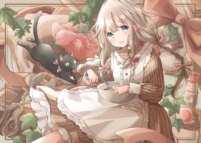 Cat Anime Girl Animals Wallpaper 4K 2039x1450 Cat, Anime, Girl, Hd, Desktop, White, Gray, Landscape, Full HD