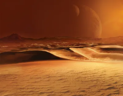 Orange Hued Desert Sweeping Dunes Space Wallpaper 4K 5908x4639 Orange-hued, Desert, Of, Sweeping, Dunes, Beneath, A, Massive, Planet, Cinematic, Horizon, Dune, Brown, Orange, Square, 4k