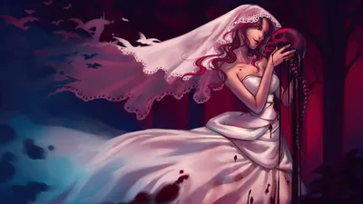 Fantasy Themed Woman Flowing Wedding Fantasy Wallpaper 4K 1920x1080 A, Fantasy-themed, Hd, Wallpaper, Featuring, Woman, In, Flowing, Wedding, Dress, Holding, Skull, Gray, White, Ultrawide, Full HD