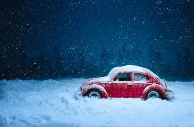 Man Red Volkswagen Toy Nature Wallpaper 4K 5849x3845 A, Man-made, Red, Volkswagen, Toy, Car, Covered, In, Snow, Set, Against, Snowy, White, Pink, Ultrawide, 4k