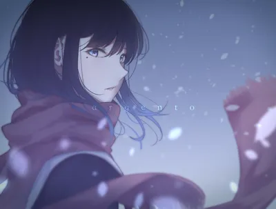Anime Inspired Serene Character Dark Black/Dark Wallpaper 4K 1920x1456 Anime-inspired, Hd, Wallpaper, Featuring, A, Serene, Character, With, Dark, Hair, Red, Scarf, Gray, Landscape, Full HD