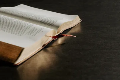 Close Open Book Ribbon Marker Black/Dark Wallpaper 4K 5181x3454 Close-up, Of, An, Open, Book, With, A, Ribbon, Marker, Dark, Surface, Captured, White, Gray, Landscape, 4k