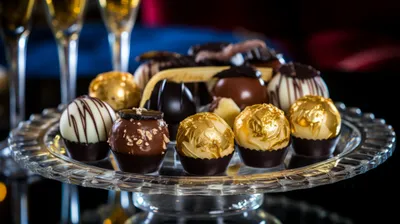 Assorted Gourmet Chocolates Artfully Abstract Wallpaper 4K 2912x1632 Assorted, Gourmet, Chocolates, Artfully, Displayed, On, A, Glass, Platter, High-definition, Desktop, Featuring, Red, Brown, Gray, Ultrawide, QHD