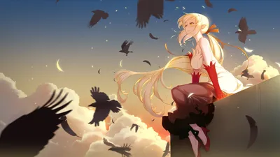 Dark Shinobu Wallpaper Nature Wallpaper 4K 2303x1295 An, Hd, Desktop, Wallpaper, Featuring, Shinobu, Oshino, From, Kizumonogatari, Perched, Ledge, Sunset, Gray, Ultrawide, Full HD