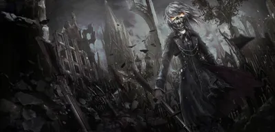 Golden Anime Wallpaper Black/Dark Wallpaper 4K 2402x1158 Hd, Wallpaper, Of, An, Anime, Girl, In, Dark, Attire, Standing, Post-apocalyptic, Setting, Gray, Ultrawide, Full HD