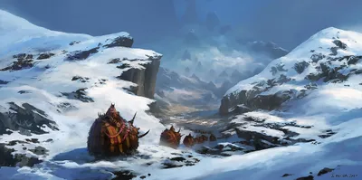Fantasy Landscape Caravan Mammoth Like Nature Wallpaper 4K 2576x1280 A, Fantasy, Landscape, Featuring, Caravan, Of, Mammoth-like, Creatures, Traveling, Through, Snowy, Mountainous, Brown, Gray, Ultrawide, QHD