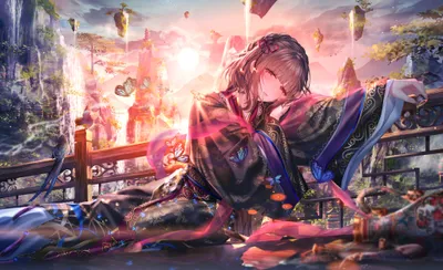 Vibrant Anime Wallpaper Abstract Wallpaper 4K 4096x2497 Anime-style, Character, With, Brown, Hair, And, Pink, Eyes, Wearing, Kimono, Depicted, Desktop, White, Ultrawide, 4k