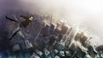 Anime Depicting Figure Falling Sprawling World Wallpaper 4K 2400x1350 Anime-style, Hd, Desktop, Wallpaper, Depicting, A, Figure, Falling, Through, Sprawling, Cityscape, Blending, White, Ultrawide, Full HD