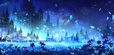 Epic Anime Wallpaper World Wallpaper 4K 3013x1464 Anime, Cityscape, At, Night, With, Glowing, Blue, Lights, Silhouetted, Flowers, Foreground, Creating, Pink, Ultrawide, QHD