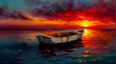 Artistic Painting Lone Boat Floating Nature Wallpaper 4K 2000x1097 Artistic, Painting, Of, A, Lone, Boat, Floating, On, Calm, Water, Under, Vibrant, Purple, Red, Ultrawide, Full HD