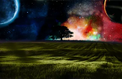 Serene Nature Solitary Nature Wallpaper 4K 1936x1258 A, Serene, Nature, Scene, With, Solitary, Tree, Grassy, Field, Under, Cosmic, Sky, White, Brown, Ultrawide, Full HD