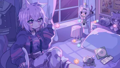 Dreamy Nekomata Wallpaper Abstract Wallpaper 4K 2000x1142 Hd, Desktop, Wallpaper, Featuring, Nekomata, Okayu, A, Short-haired, Anime, Virtual, Youtuber, Hololive, Gray, Purple, Ultrawide, Full HD