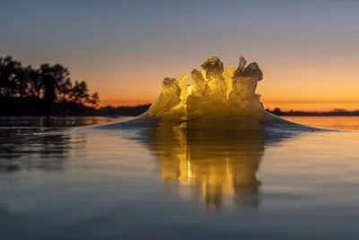 Landscape Sunset Golden Lit Ice Nature Wallpaper 4K 6144x4096 Landscape, Sunset, Golden-lit, *ice, Formation, Reflected, On, Calm, Water, Silhouetted, Shoreline, Gray, 4k