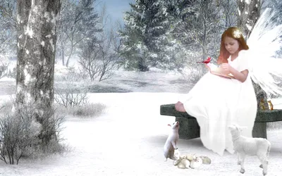 Serene Winter Landscape Nature Wallpaper 4K 1800x1125 A, Serene, Winter, Landscape, Featuring, An, Angelic, Girl, White, Surrounded, Snow, Gentle, Ultrawide